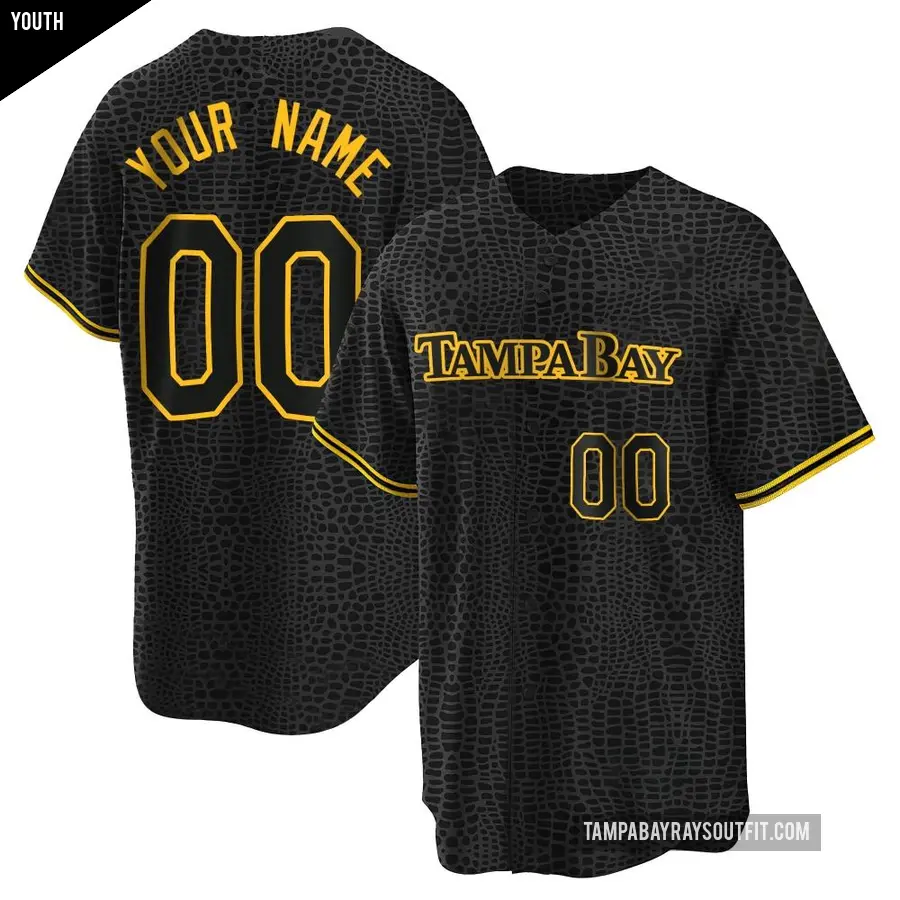 Youth Tampa Bay Rays ＃00 Custom Replica Black Snake Skin City Jersey