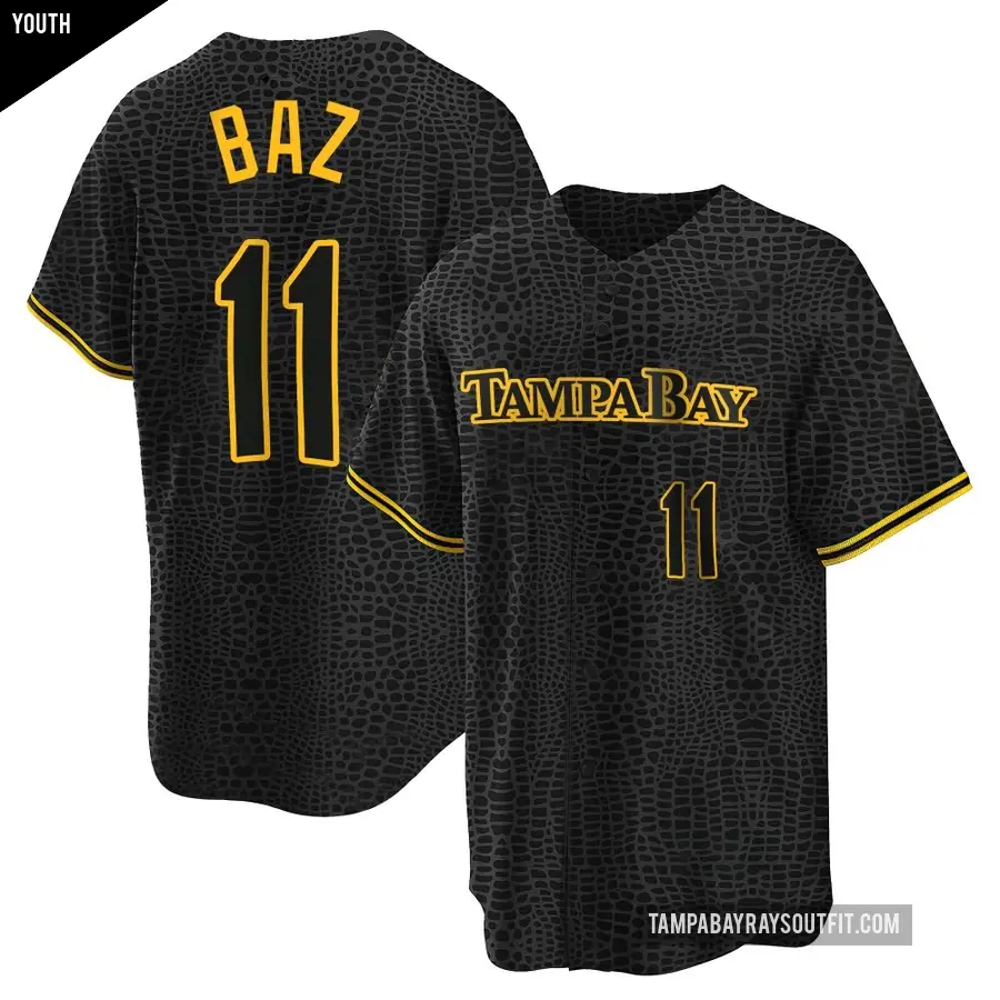 Youth Tampa Bay Rays ＃11 Shane Baz Replica Black Snake Skin City Jersey