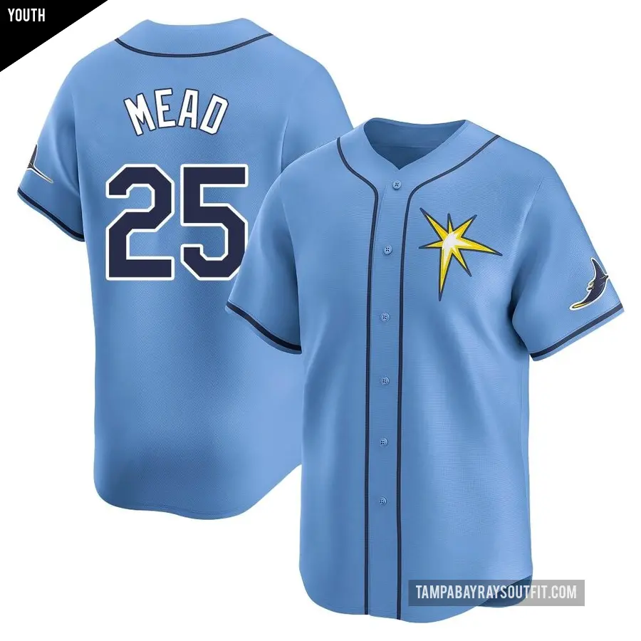 Youth Tampa Bay Rays ＃25 Curtis Mead Limited Light Blue Alternate Jersey