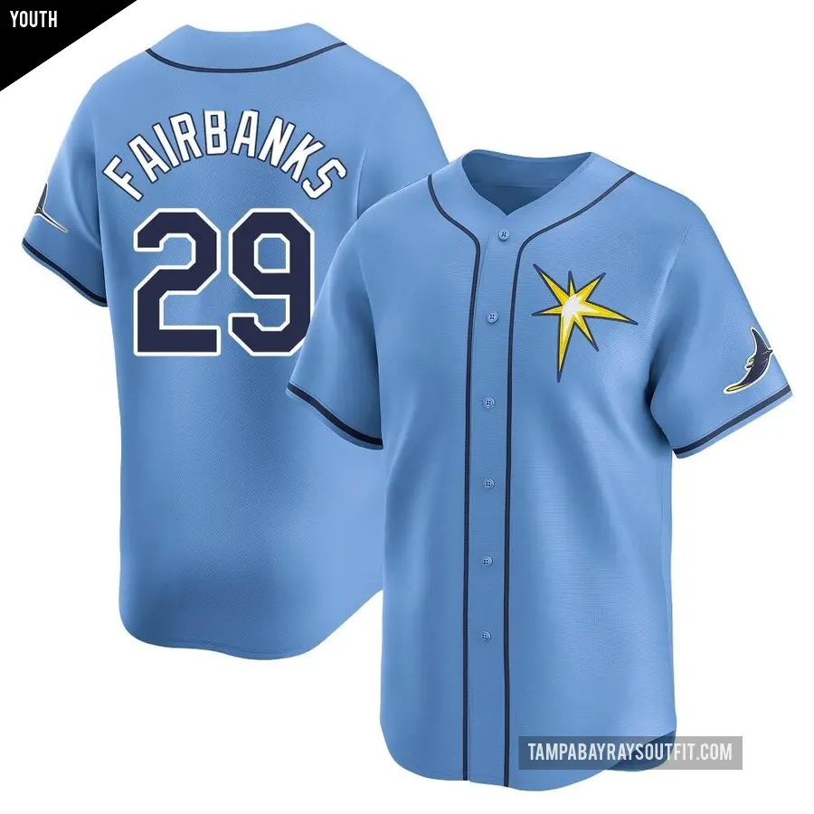 Youth Tampa Bay Rays ＃29 Pete Fairbanks Limited Light Blue Alternate Jersey