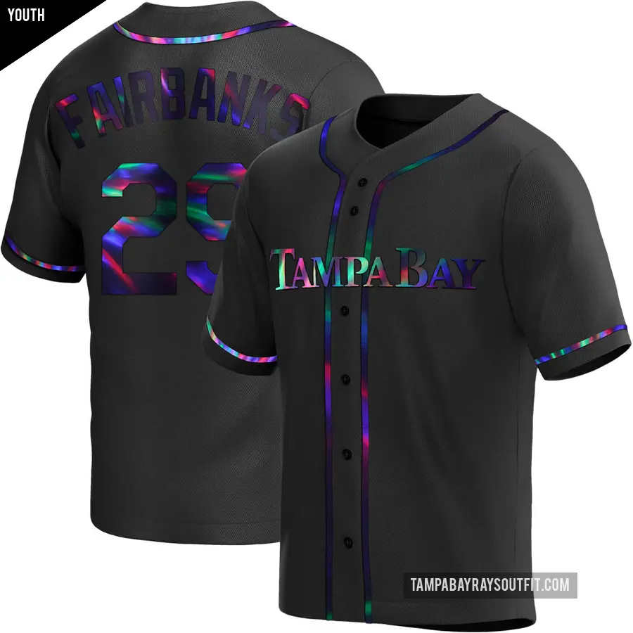 Youth Tampa Bay Rays ＃29 Pete Fairbanks Replica Black Holographic Alternate Jersey