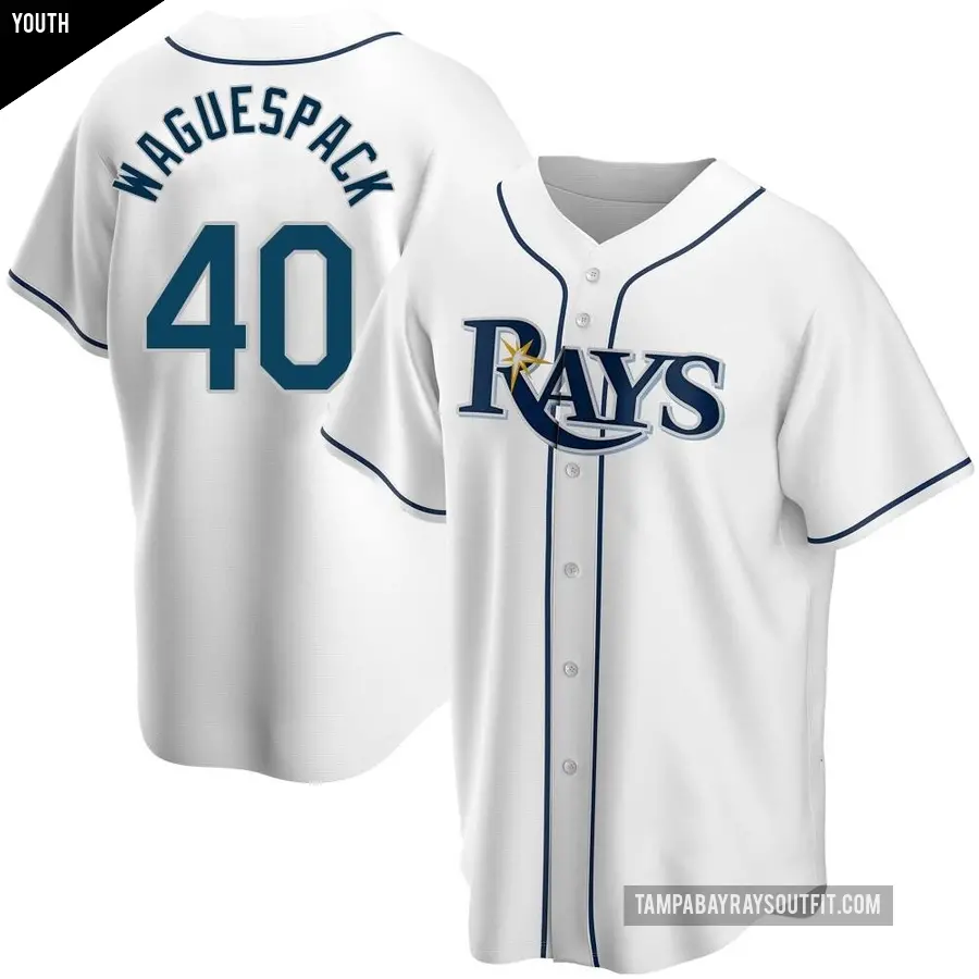 Youth Tampa Bay Rays ＃40 Jacob Waguespack Replica White Home Jersey