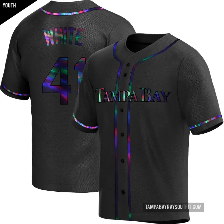 Youth Tampa Bay Rays ＃41 Colby White Replica White Black Holographic Alternate Jersey