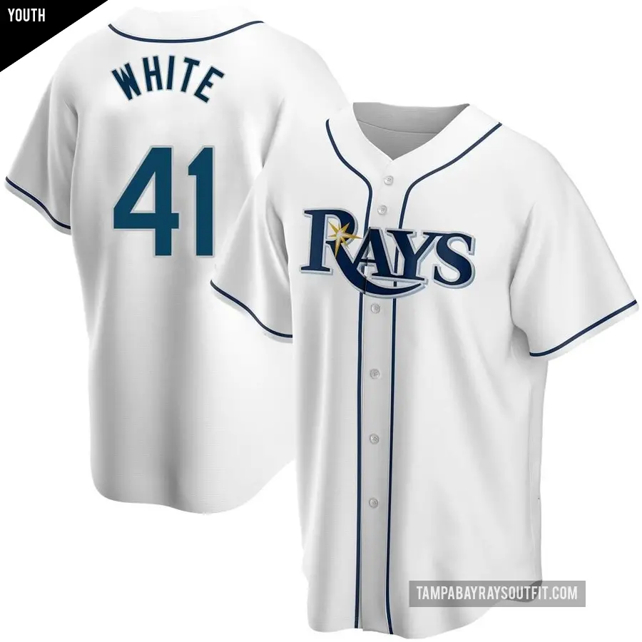 Youth Tampa Bay Rays ＃41 Colby White Replica White Home Jersey