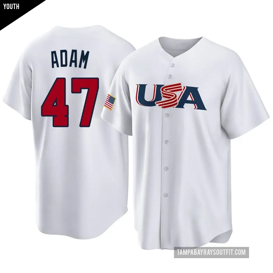 Youth Tampa Bay Rays ＃47 Jason Adam Replica White USA Baseball 2023 World Baseball Classic Jersey