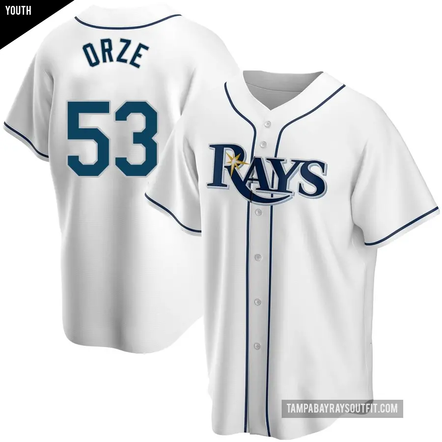 Youth Tampa Bay Rays ＃53 Eric Orze Replica White Home Jersey