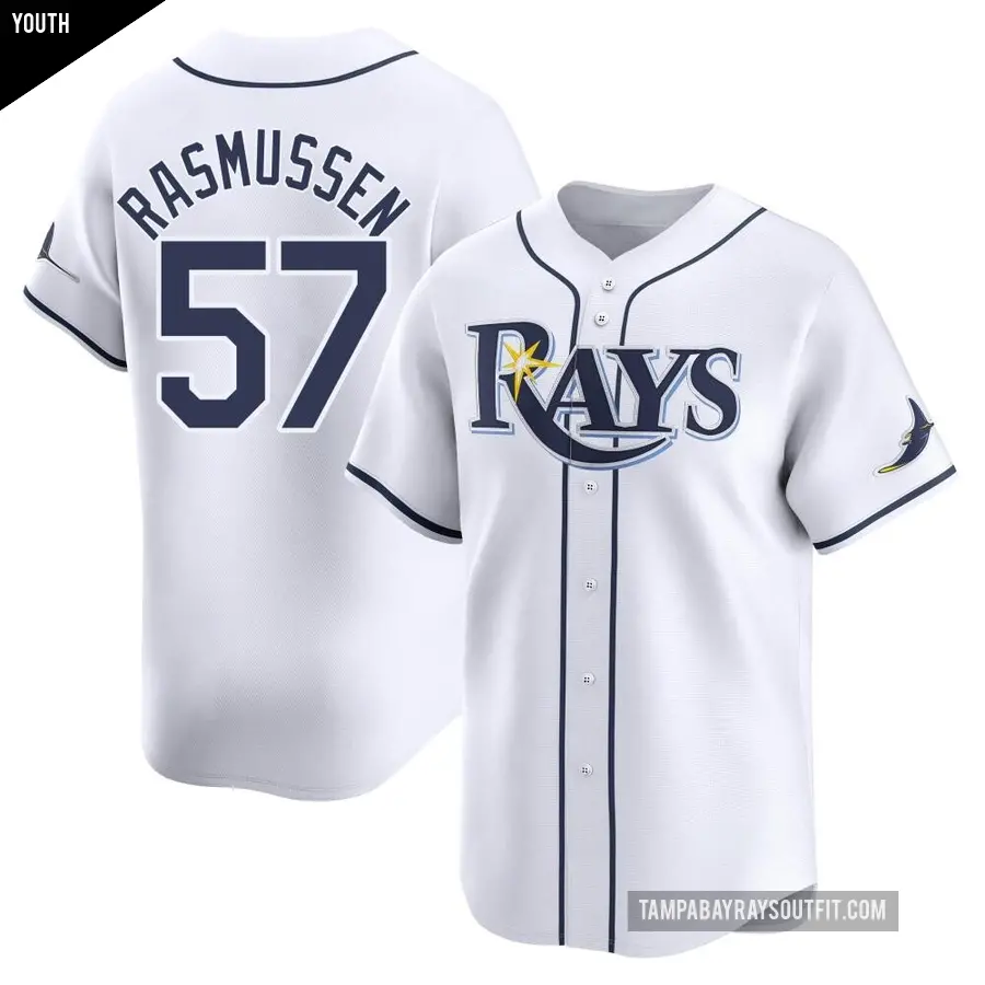 Youth Tampa Bay Rays ＃57 Drew Rasmussen Limited White Home Jersey