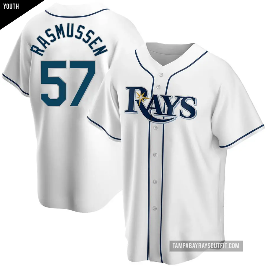 Youth Tampa Bay Rays ＃57 Drew Rasmussen Replica White Home Jersey