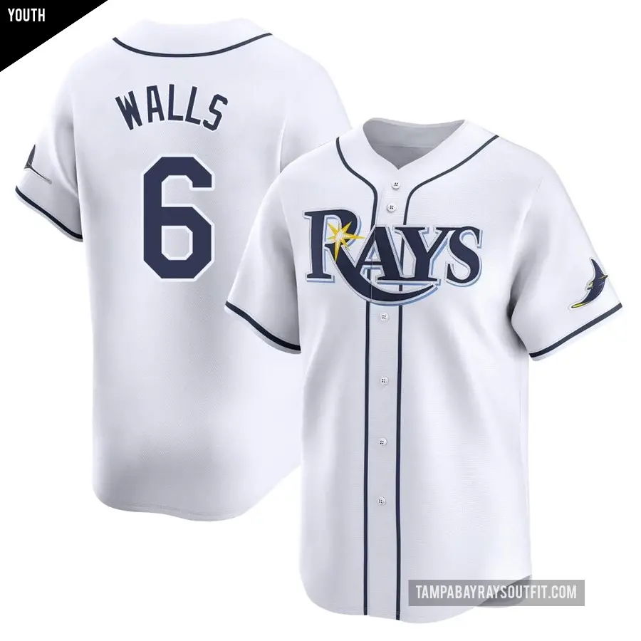 Youth Tampa Bay Rays ＃6 Taylor Walls Limited White Home Jersey