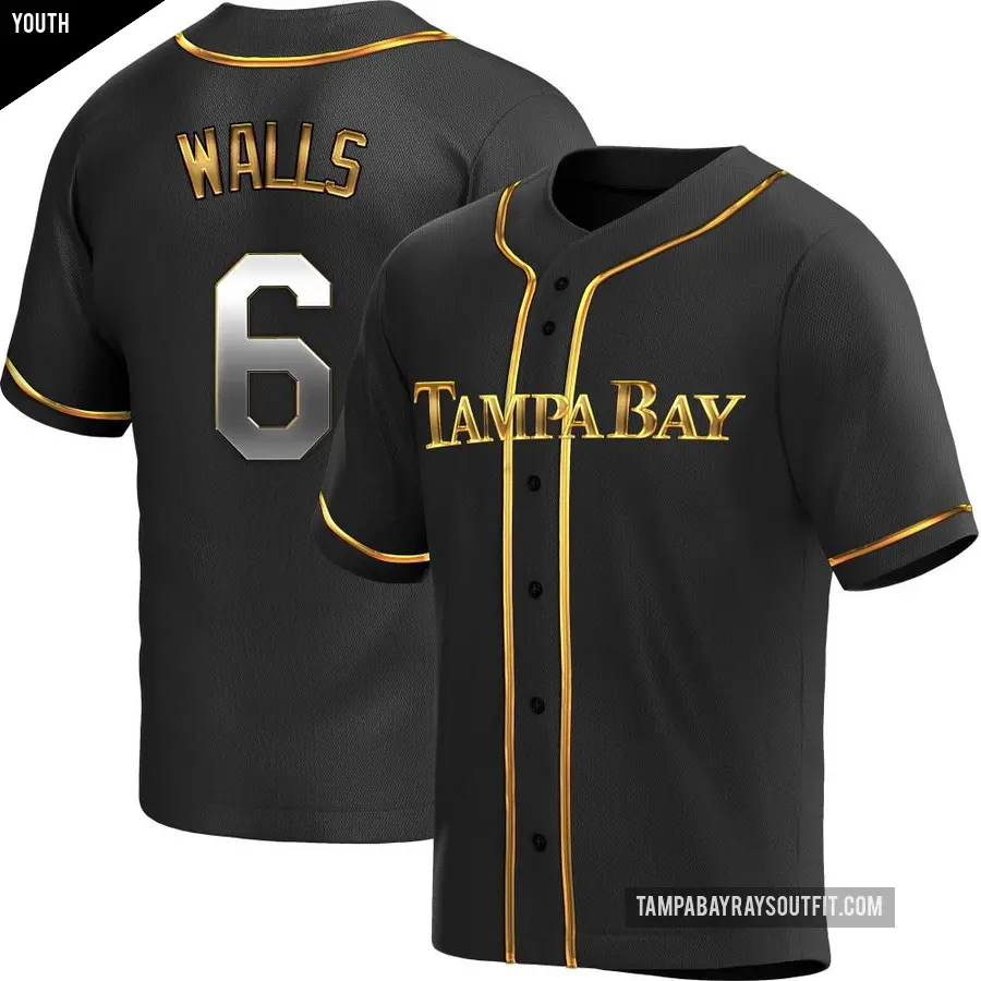 Youth Tampa Bay Rays ＃6 Taylor Walls Replica Gold Black en Alternate Jersey