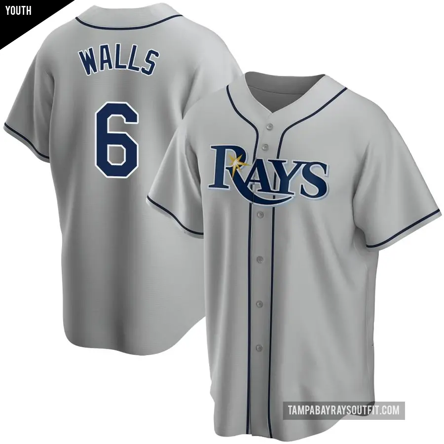 Youth Tampa Bay Rays ＃6 Taylor Walls Replica Gray Road Jersey