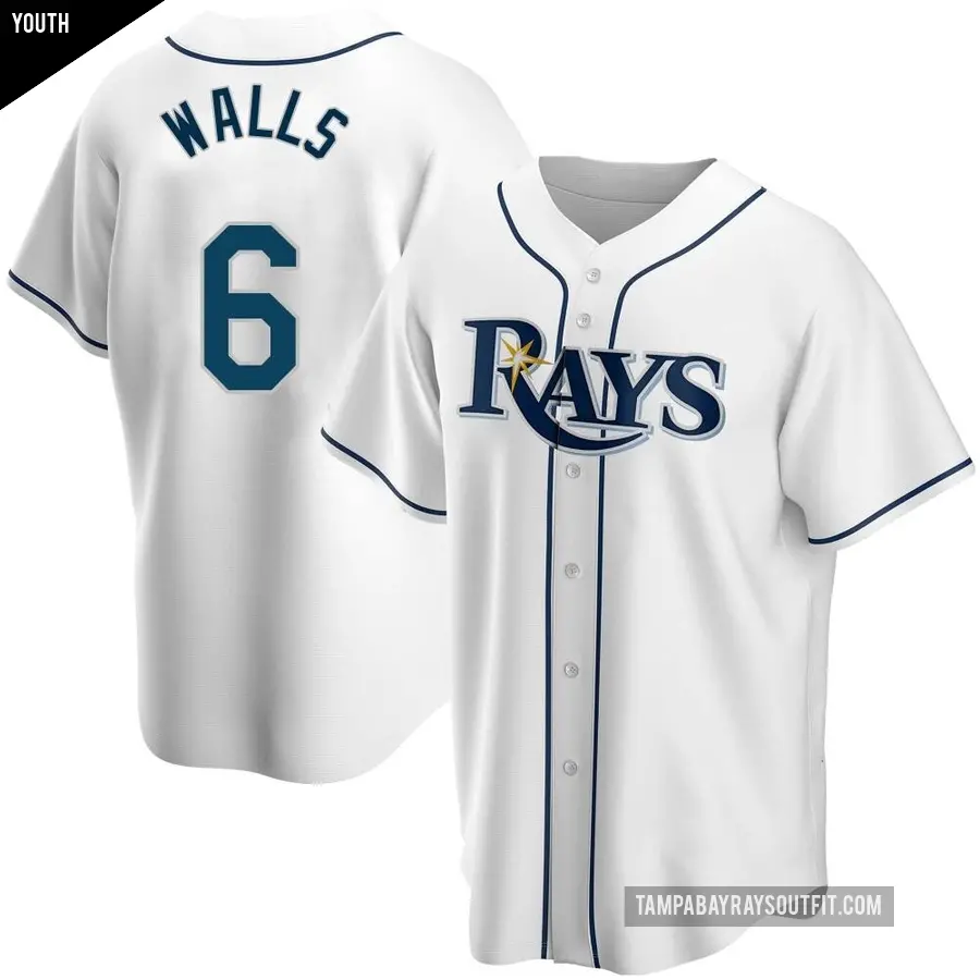 Youth Tampa Bay Rays ＃6 Taylor Walls Replica White Home Jersey