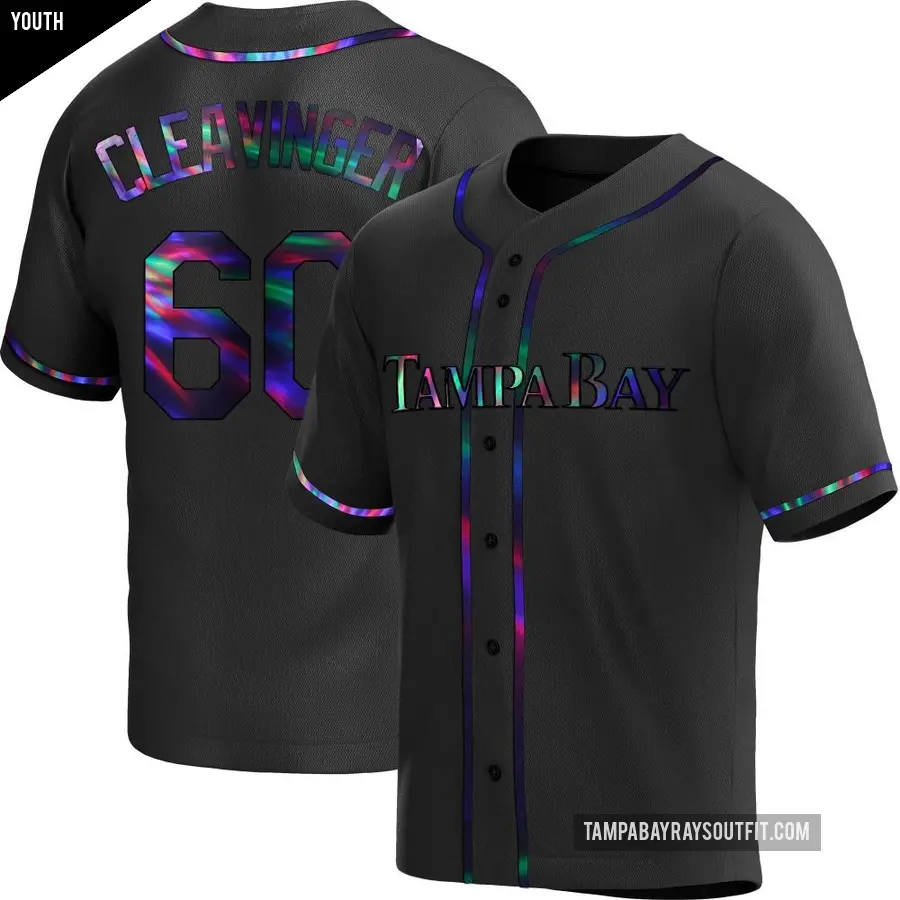 Youth Tampa Bay Rays ＃60 Garrett Cleavinger Replica Black Holographic Alternate Jersey