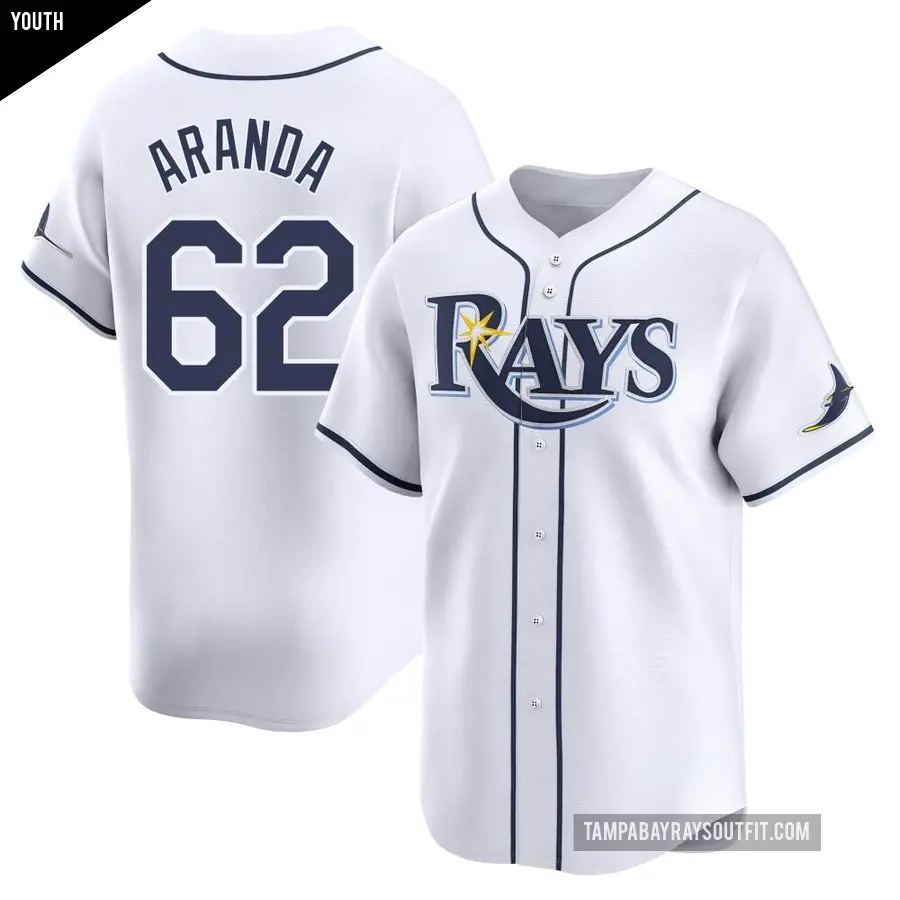 Youth Tampa Bay Rays ＃62 Jonathan Aranda Limited White Home Jersey