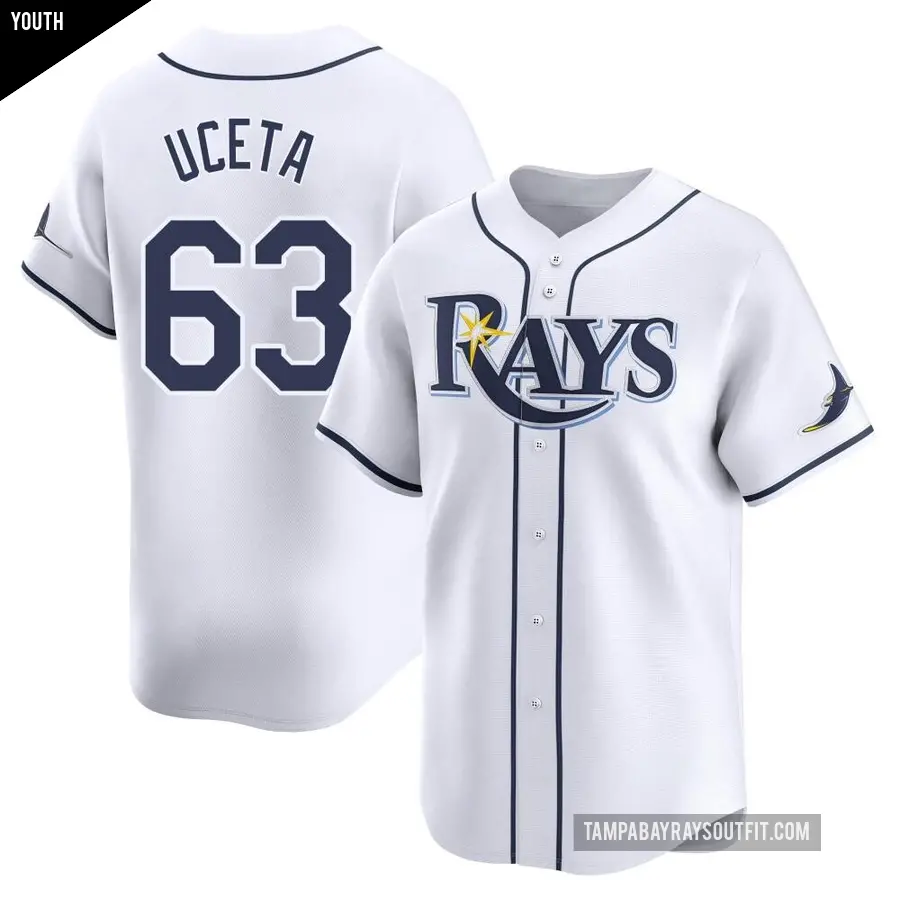 Youth Tampa Bay Rays ＃63 Edwin Uceta Limited White Home Jersey