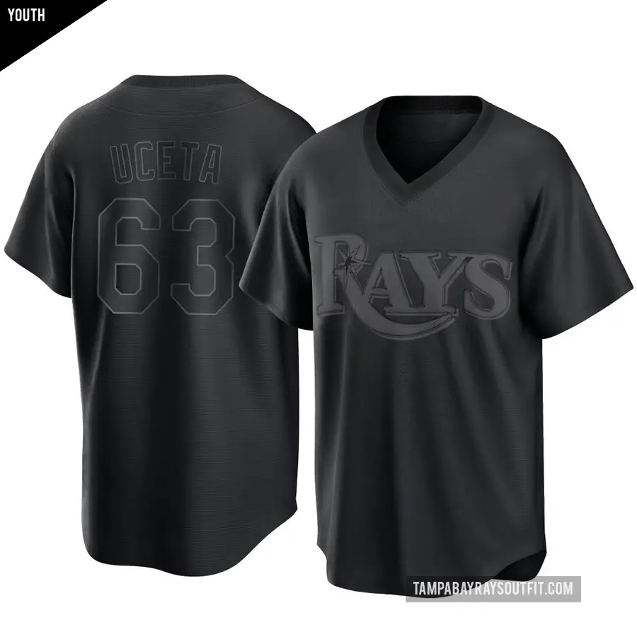 Youth Tampa Bay Rays ＃63 Edwin Uceta Replica Black Pitch Fashion Jersey