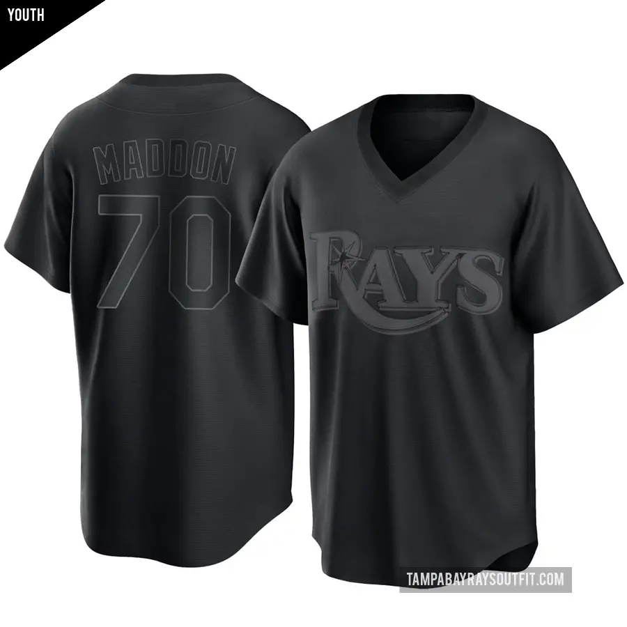 Youth Tampa Bay Rays ＃70 Joe Maddon Replica Black Pitch Fashion Jersey