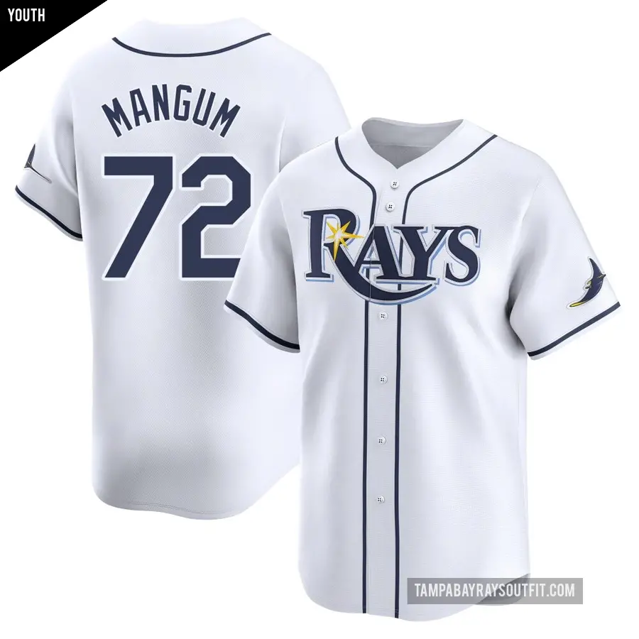 Youth Tampa Bay Rays ＃72 Jake Mangum Limited White Home Jersey