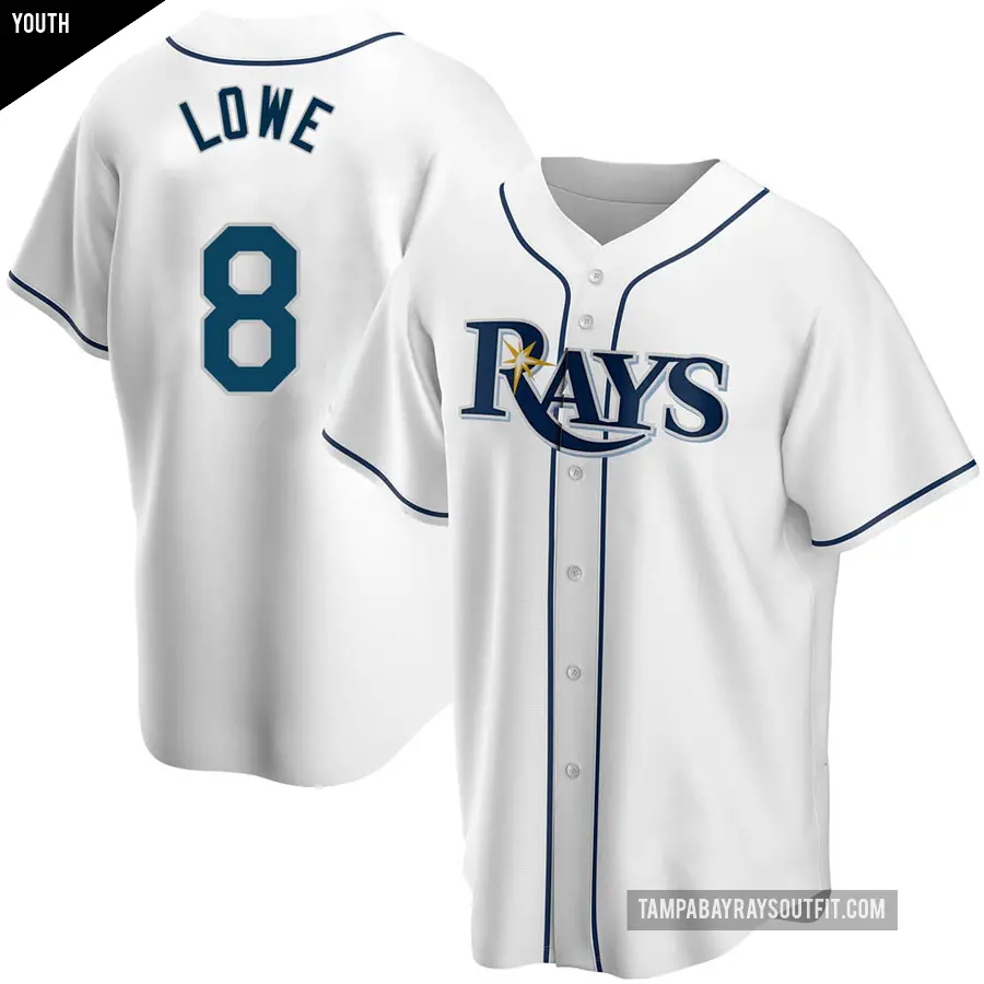 Youth Tampa Bay Rays ＃8 Brandon Lowe Replica White Home Jersey